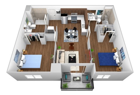Floor plan for 2 beds, 2 baths, 700 sqft